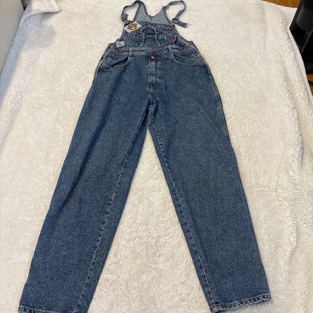 Womens Dalton Paris Denim Cotton Overalls OS Tomato Granola Grandma Utility Chic - Picture 2 of 8
